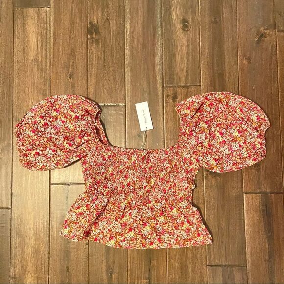 Sim & Sam Burgundy Multi Puff Balloon Sleeve Floral Top Jr. M NWT - Picture 4 of 4